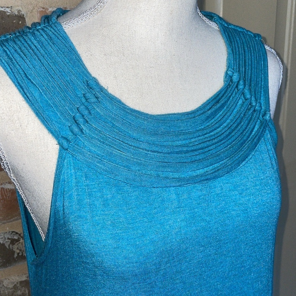 Max Edition Pleated Halter Neck Swing Top Teal Blue Polished Jersey Knit Large - Picture 4 of 13